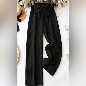 Solid Straight Leg Paper Bag Black Pants